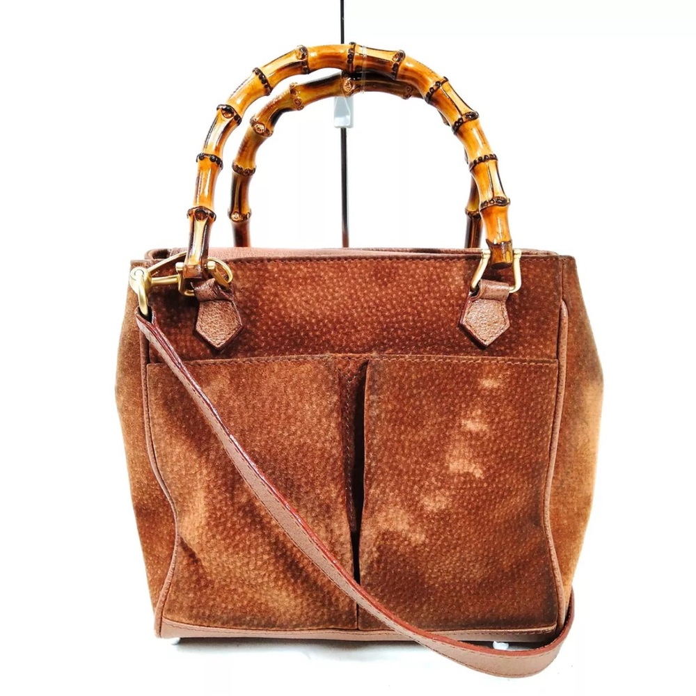 Vintage Gucci Suede Bamboo Handle Bag
